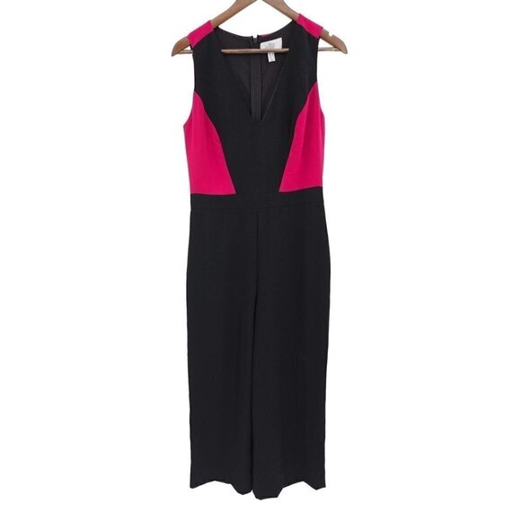 Badgley Mischka Belle Jumpsuit Size 8 Colorblock Wide Leg Stretch Pink Black - Picture 1 of 11